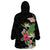 Hawaii Tropical Flowers Wearable Blanket Hoodie Polynesian Tattoo Black