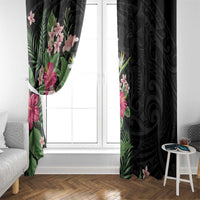 Hawaii Tropical Flowers Window Curtain Polynesian Tattoo Black