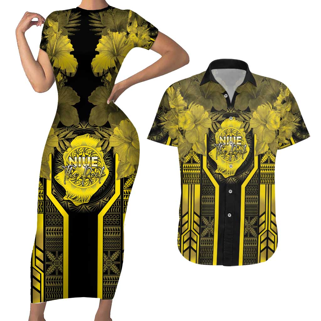 Niue The Rock Couples Matching Short Sleeve Bodycon Dress and Hawaiian Shirt The Island Of The Uga - Polynesian Pride