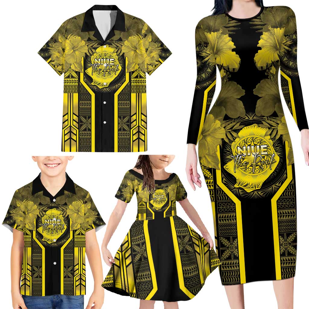 Niue The Rock Family Matching Long Sleeve Bodycon Dress and Hawaiian Shirt The Island Of The Uga - Polynesian Pride