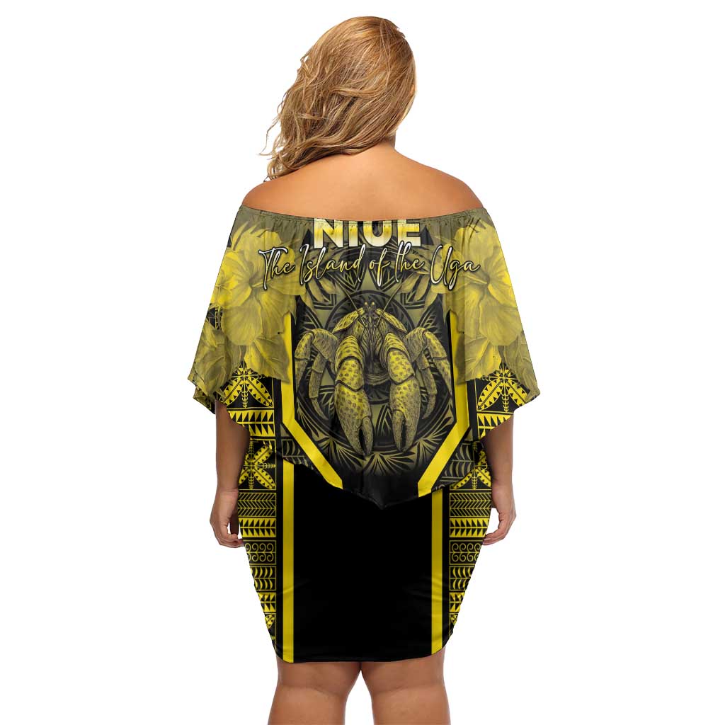 Niue The Rock Family Matching Off Shoulder Short Dress and Hawaiian Shirt The Island Of The Uga - Polynesian Pride