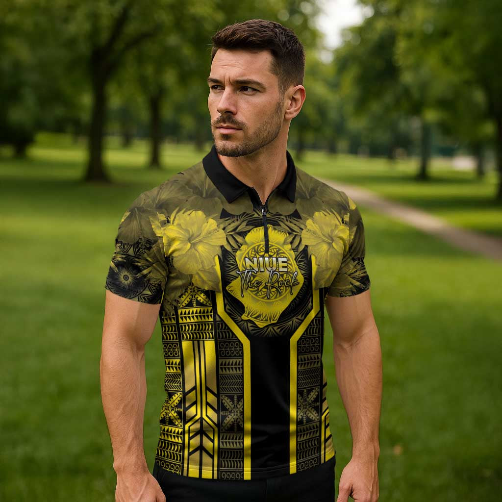 Niue The Rock Zipper Polo Shirt The Island Of The Uga - Polynesian Pride