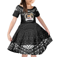 Personalized Shiba Inu Dog Family Matching Summer Maxi Dress and Hawaiian Shirt With Polynesian Heart Name Tags LT05 Daughter's Dress Black - Polynesian Pride