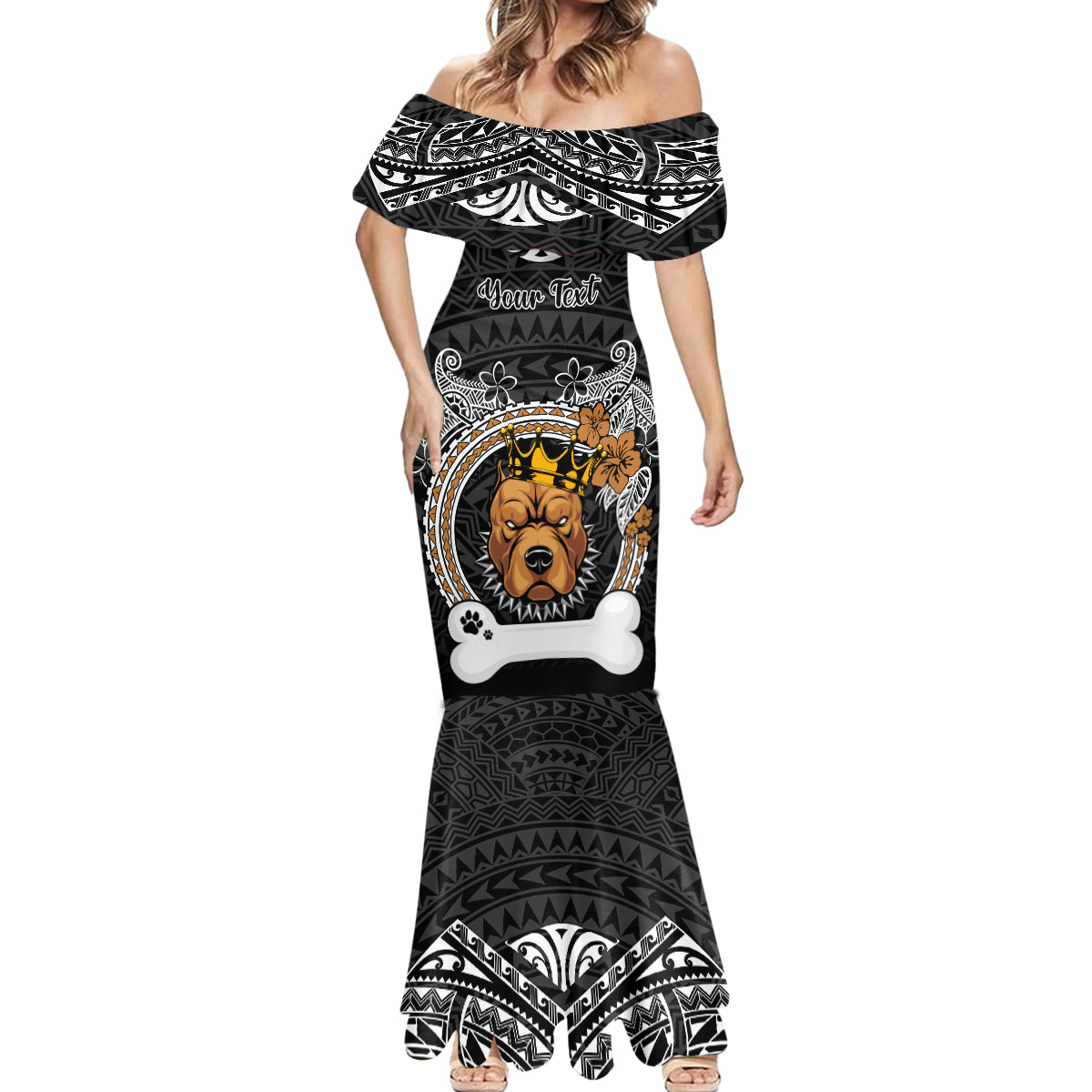 personalized-pitbull-dog-mermaid-dress-with-polynesian-heart-name-tags