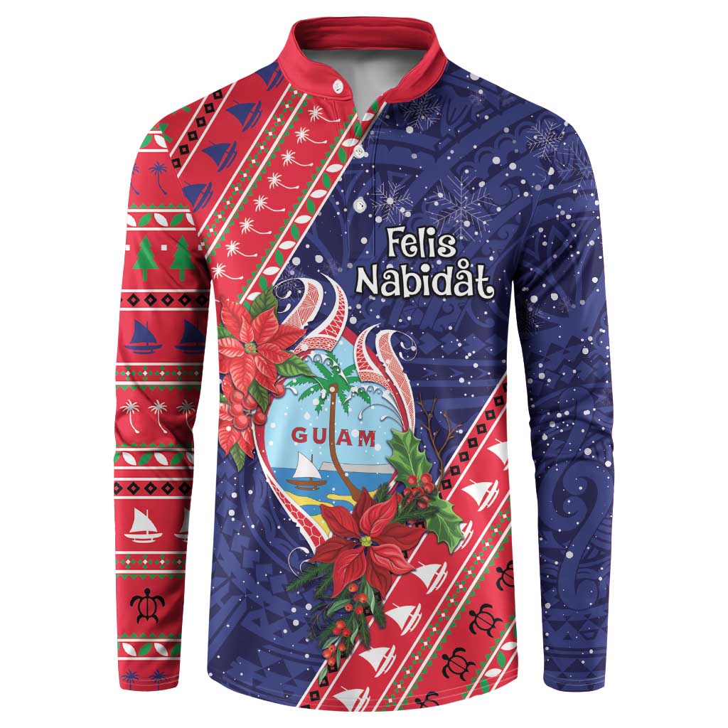 Guam Christmas Button Sweatshirt Felis Nabidat Guaman Seal With Poinsettia