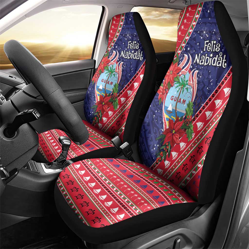 Guam Christmas Car Seat Cover Felis Nabidat Guaman Seal With Poinsettia LT05 - Polynesian Pride