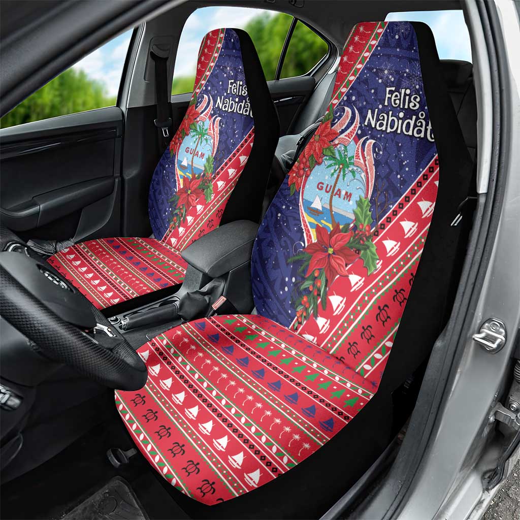 Guam Christmas Car Seat Cover Felis Nabidat Guaman Seal With Poinsettia LT05 - Polynesian Pride