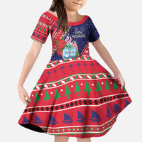 Guam Christmas Family Matching Off The Shoulder Long Sleeve Dress and Hawaiian Shirt Felis Nabidat Guaman Seal With Poinsettia LT05 Daughter's Dress Blue - Polynesian Pride