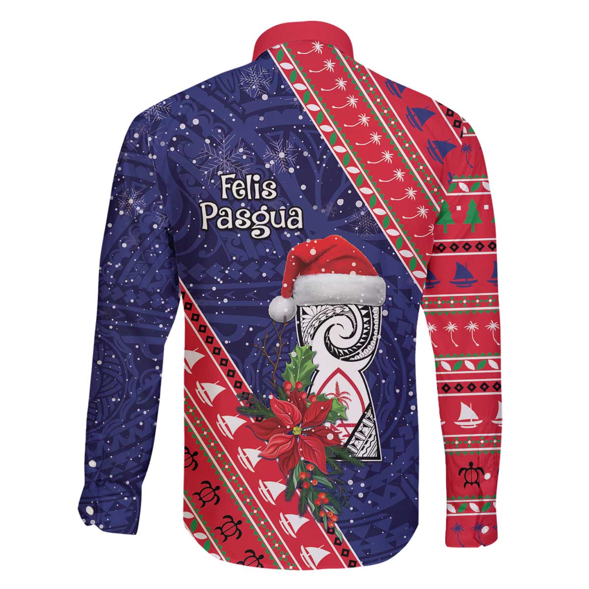 Guam Christmas Family Matching Off The Shoulder Long Sleeve Dress and Hawaiian Shirt Felis Nabidat Guaman Seal With Poinsettia LT05 - Polynesian Pride