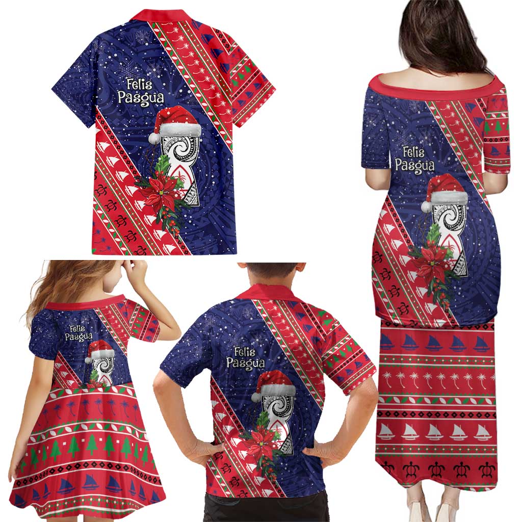 Guam Christmas Family Matching Puletasi and Hawaiian Shirt Felis Nabidat Guaman Seal With Poinsettia LT05 - Polynesian Pride