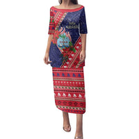 Guam Christmas Family Matching Puletasi and Hawaiian Shirt Felis Nabidat Guaman Seal With Poinsettia LT05 Mom's Dress Blue - Polynesian Pride