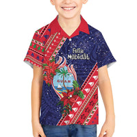 Guam Christmas Family Matching Puletasi and Hawaiian Shirt Felis Nabidat Guaman Seal With Poinsettia LT05 Son's Shirt Blue - Polynesian Pride