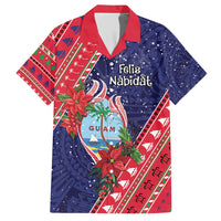 Guam Christmas Family Matching Short Sleeve Bodycon Dress and Hawaiian Shirt Felis Nabidat Guaman Seal With Poinsettia LT05 Dad's Shirt - Short Sleeve Blue - Polynesian Pride
