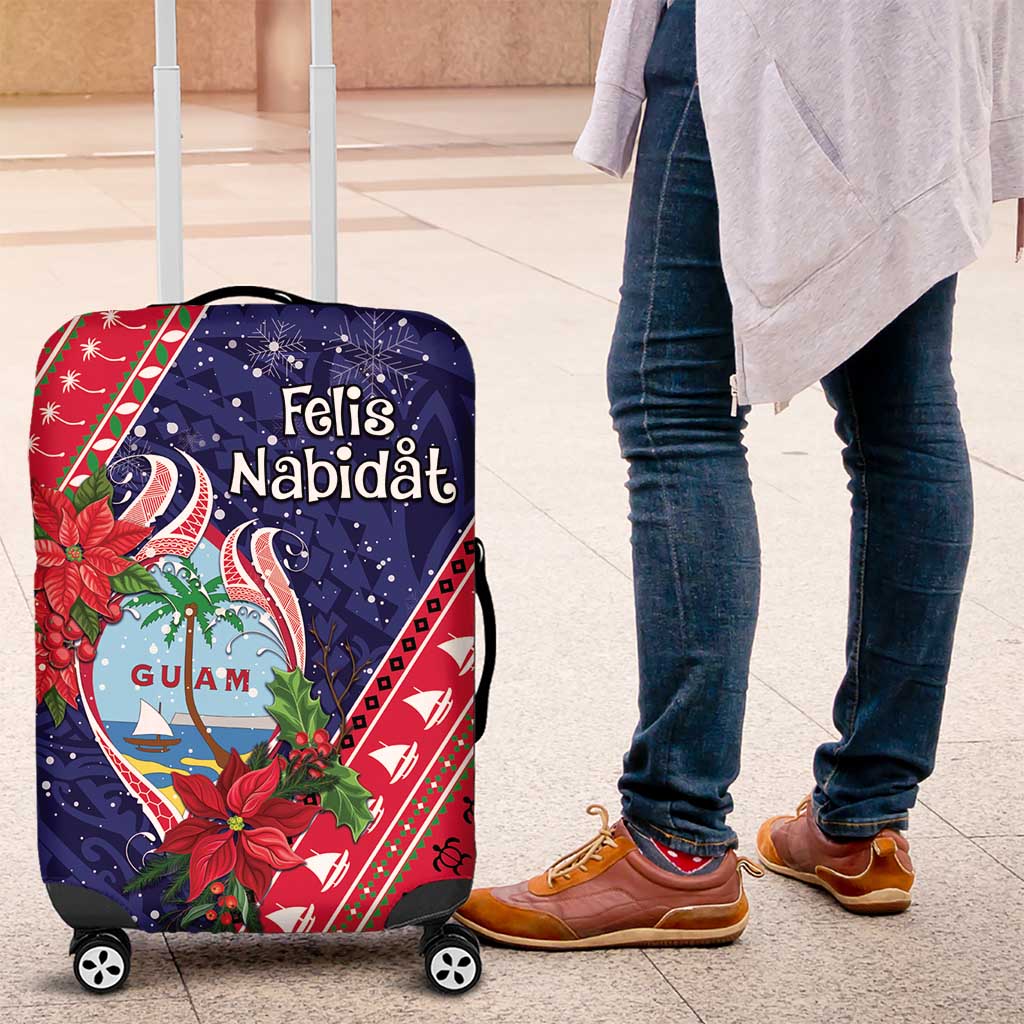 Guam Christmas Luggage Cover Felis Nabidat Guaman Seal With Poinsettia LT05 Blue - Polynesian Pride