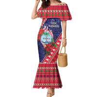 Guam Christmas Mermaid Dress Felis Nabidat Guaman Seal With Poinsettia LT05 Women Blue - Polynesian Pride