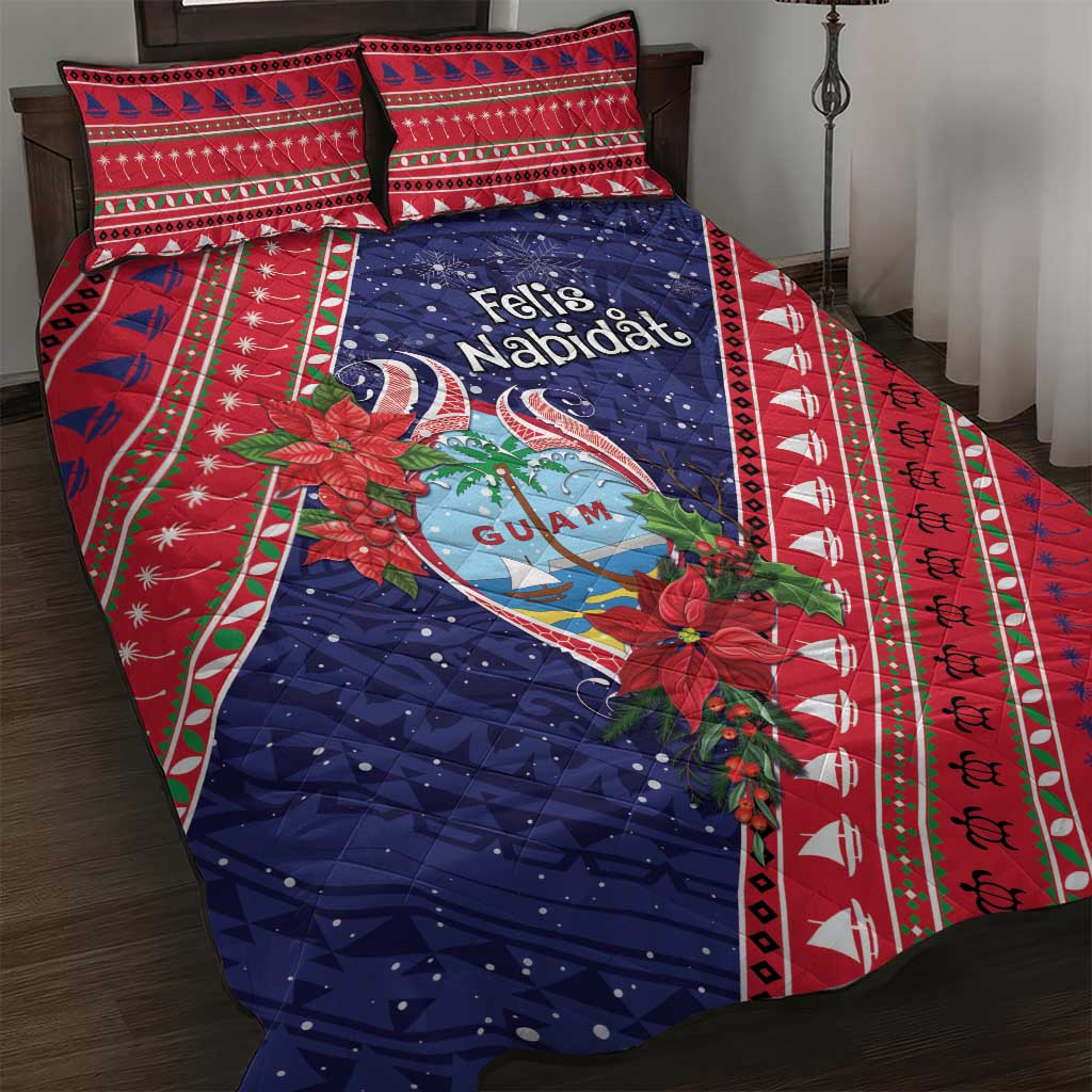 Guam Christmas Quilt Bed Set Felis Nabidat Guaman Seal With Poinsettia