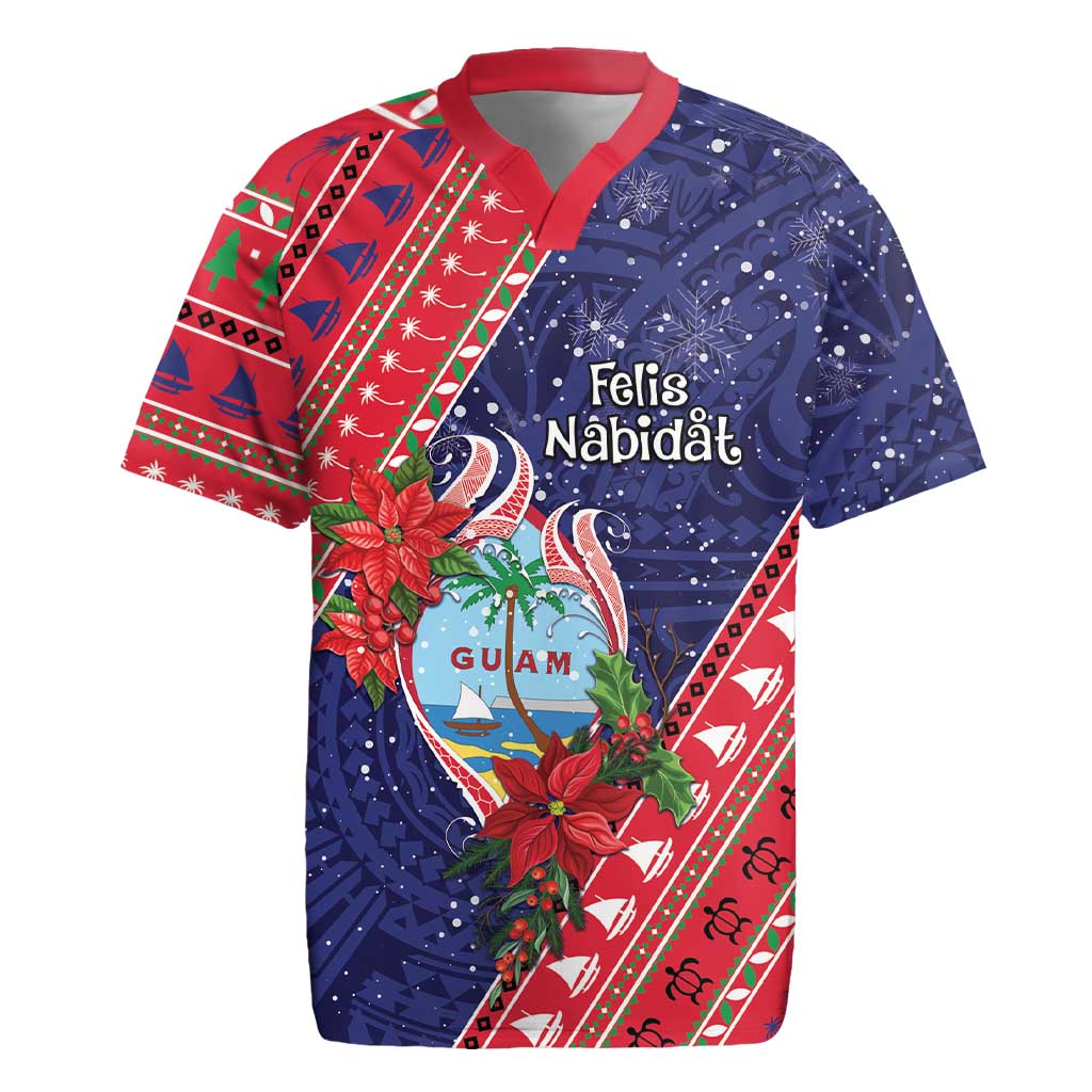 Guam Christmas Rugby Jersey Felis Nabidat Guaman Seal With Poinsettia