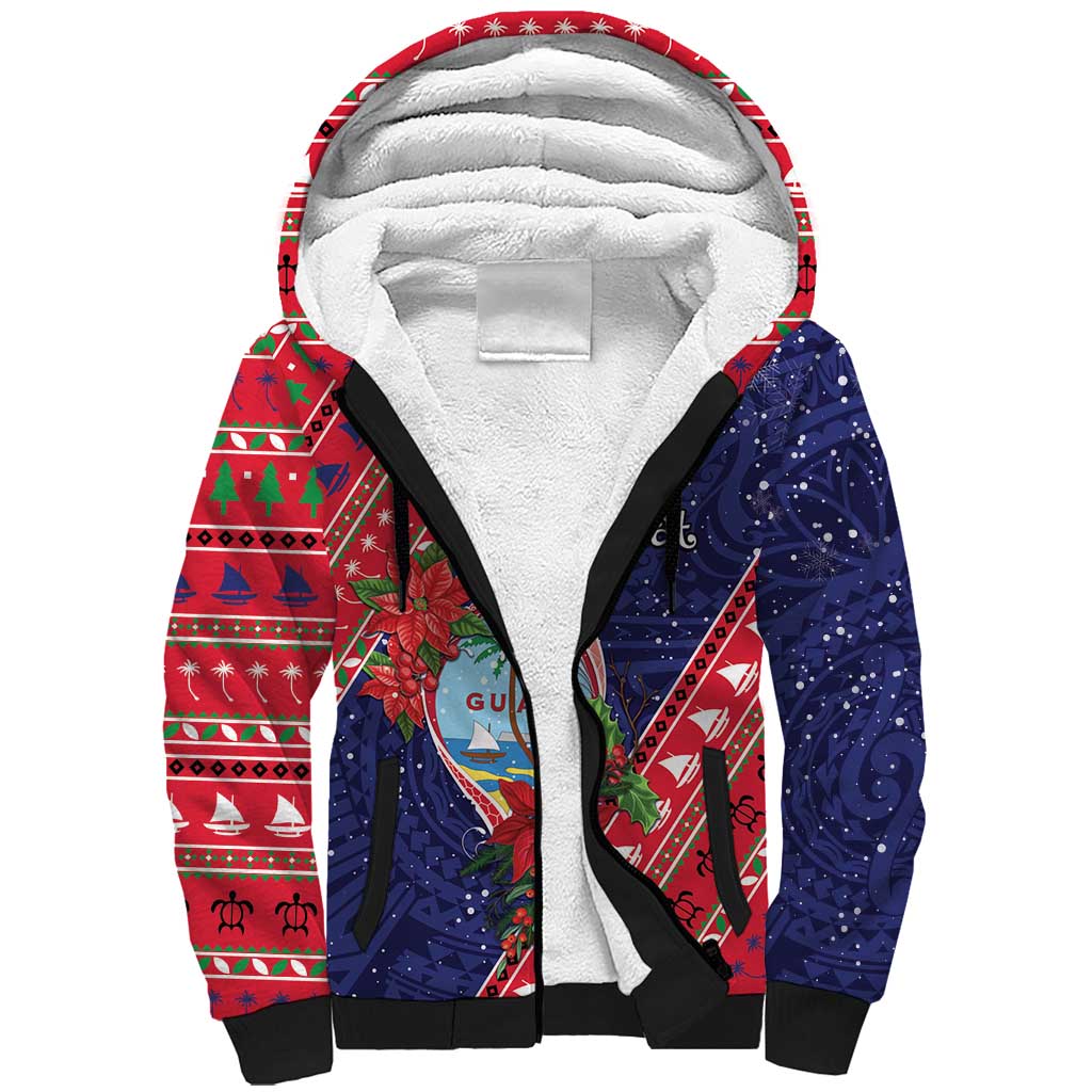 Guam Christmas Sherpa Hoodie Felis Nabidat Guaman Seal With Poinsettia