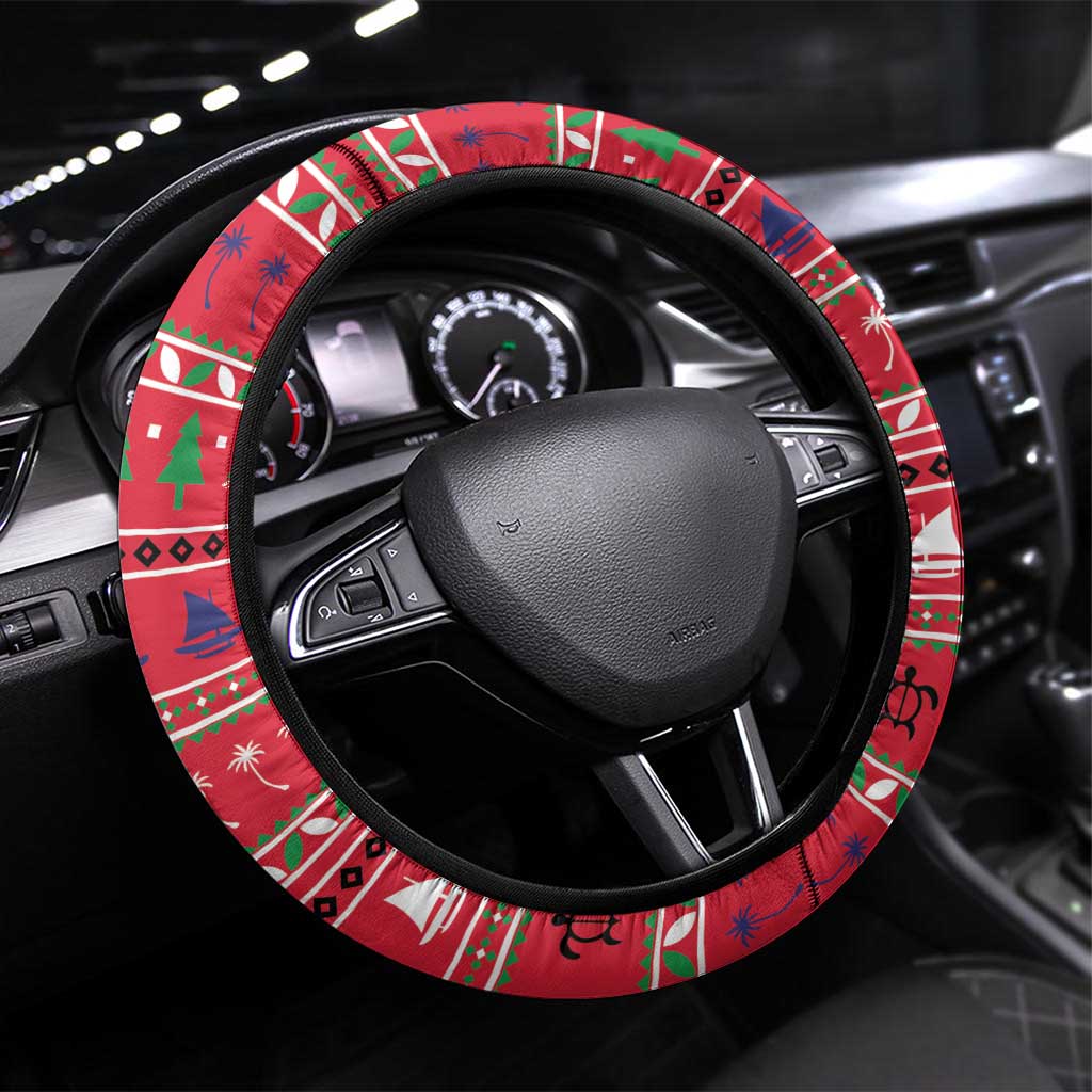 Guam Christmas Steering Wheel Cover Felis Nabidat Guaman Seal With Poinsettia