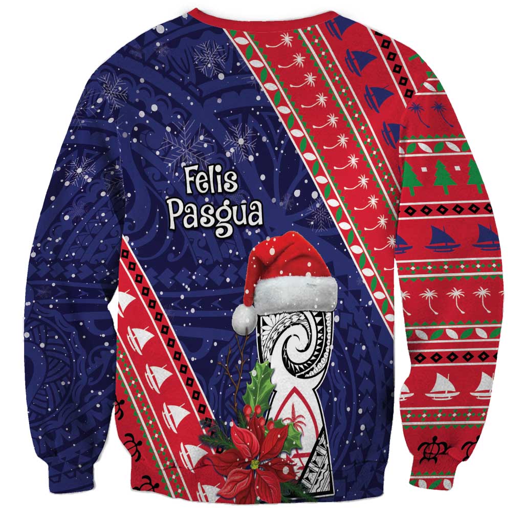 Guam Christmas Sweatshirt Felis Nabidat Guaman Seal With Poinsettia