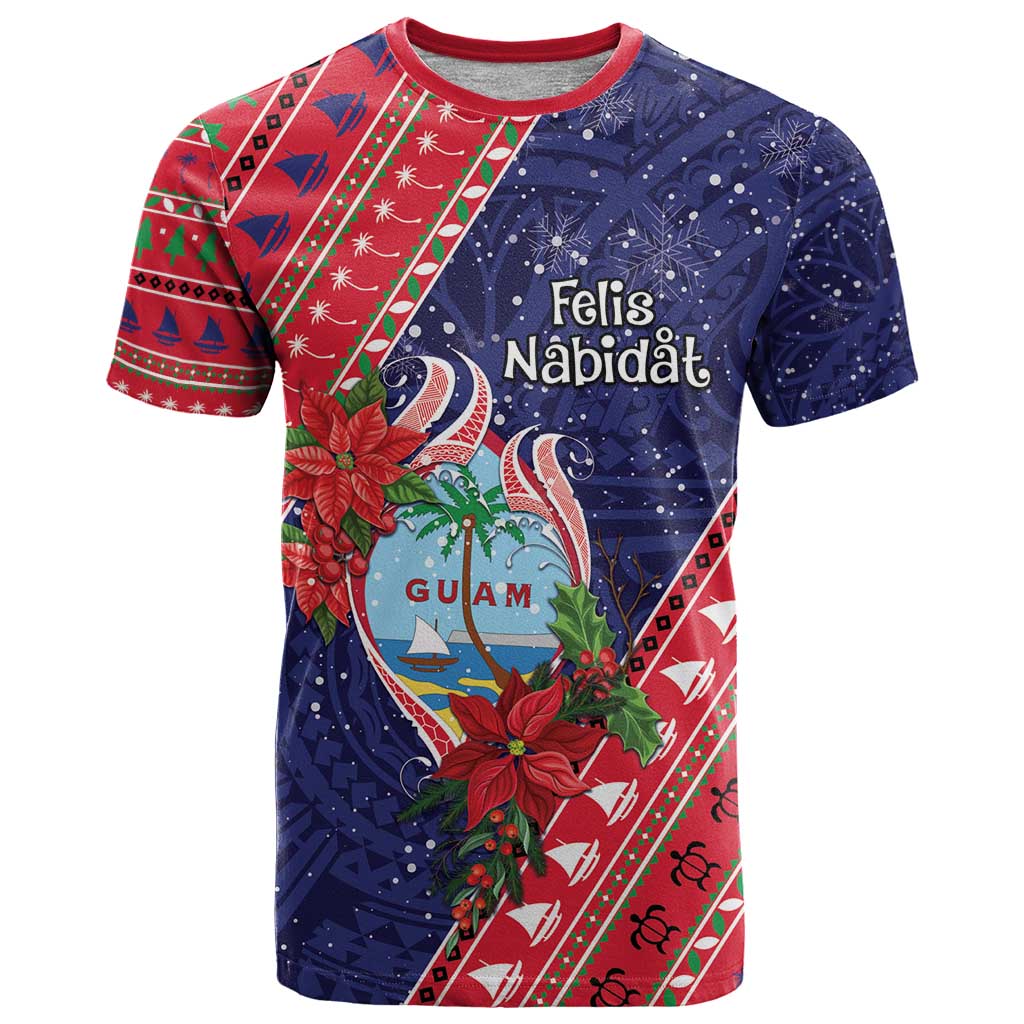 Guam Christmas T Shirt Felis Nabidat Guaman Seal With Poinsettia