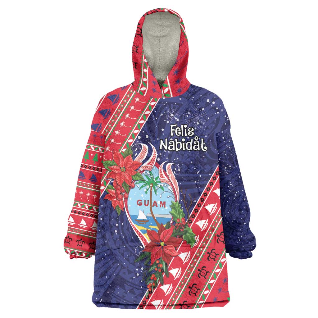 Guam Christmas Wearable Blanket Hoodie Felis Nabidat Guaman Seal With Poinsettia