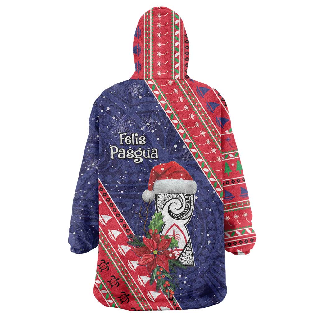 Guam Christmas Wearable Blanket Hoodie Felis Nabidat Guaman Seal With Poinsettia