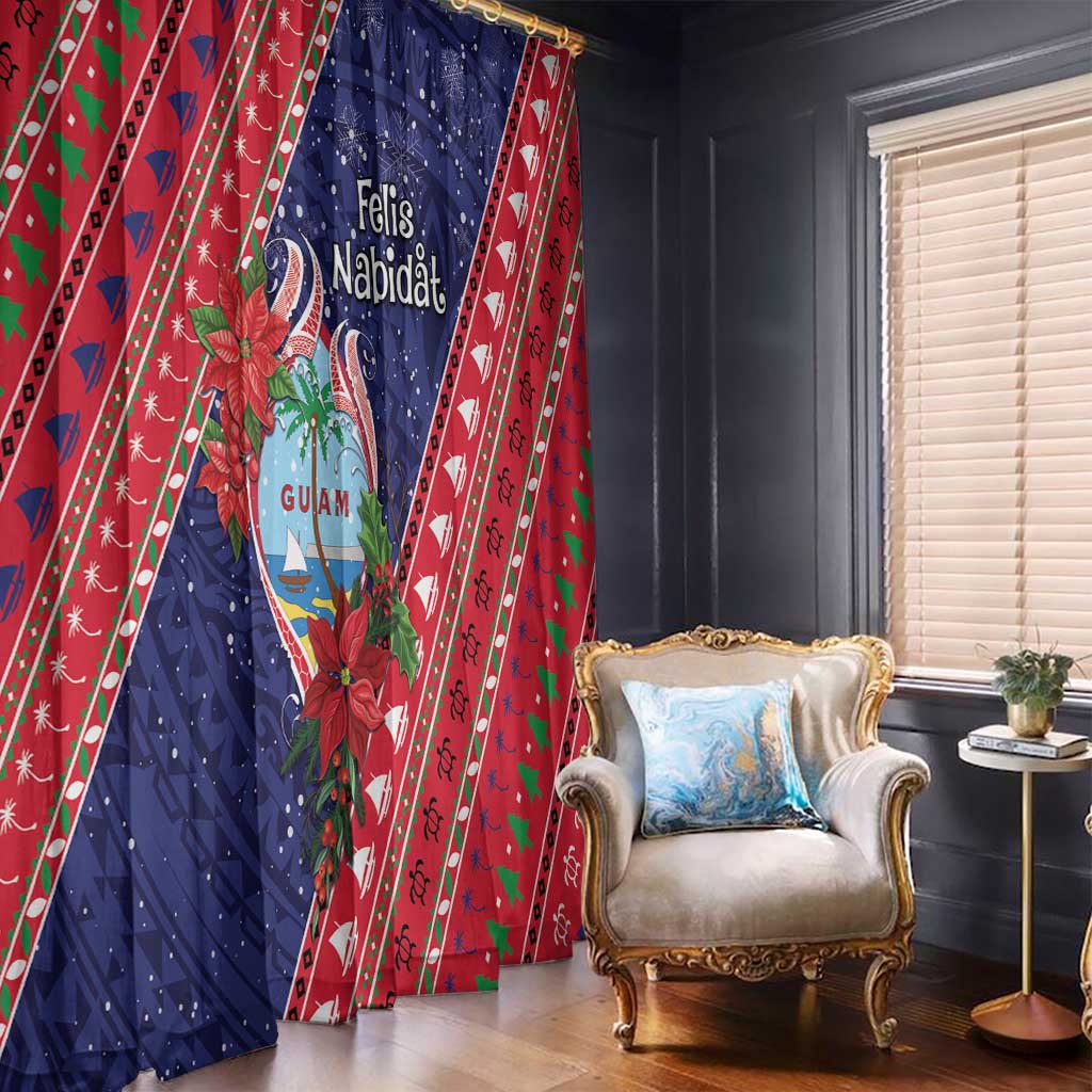 Guam Christmas Window Curtain Felis Nabidat Guaman Seal With Poinsettia