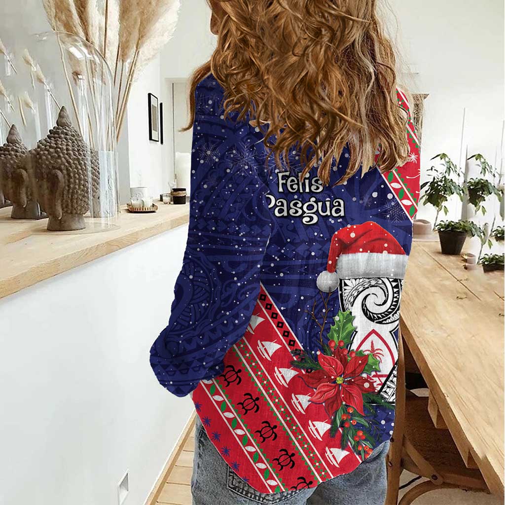 Guam Christmas Women Casual Shirt Felis Nabidat Guaman Seal With Poinsettia LT05 - Polynesian Pride
