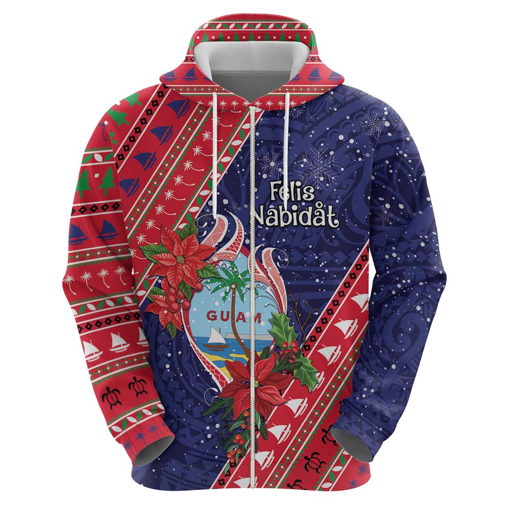 Guam Christmas Zip Hoodie Felis Nabidat Guaman Seal With Poinsettia LT05 - Polynesian Pride