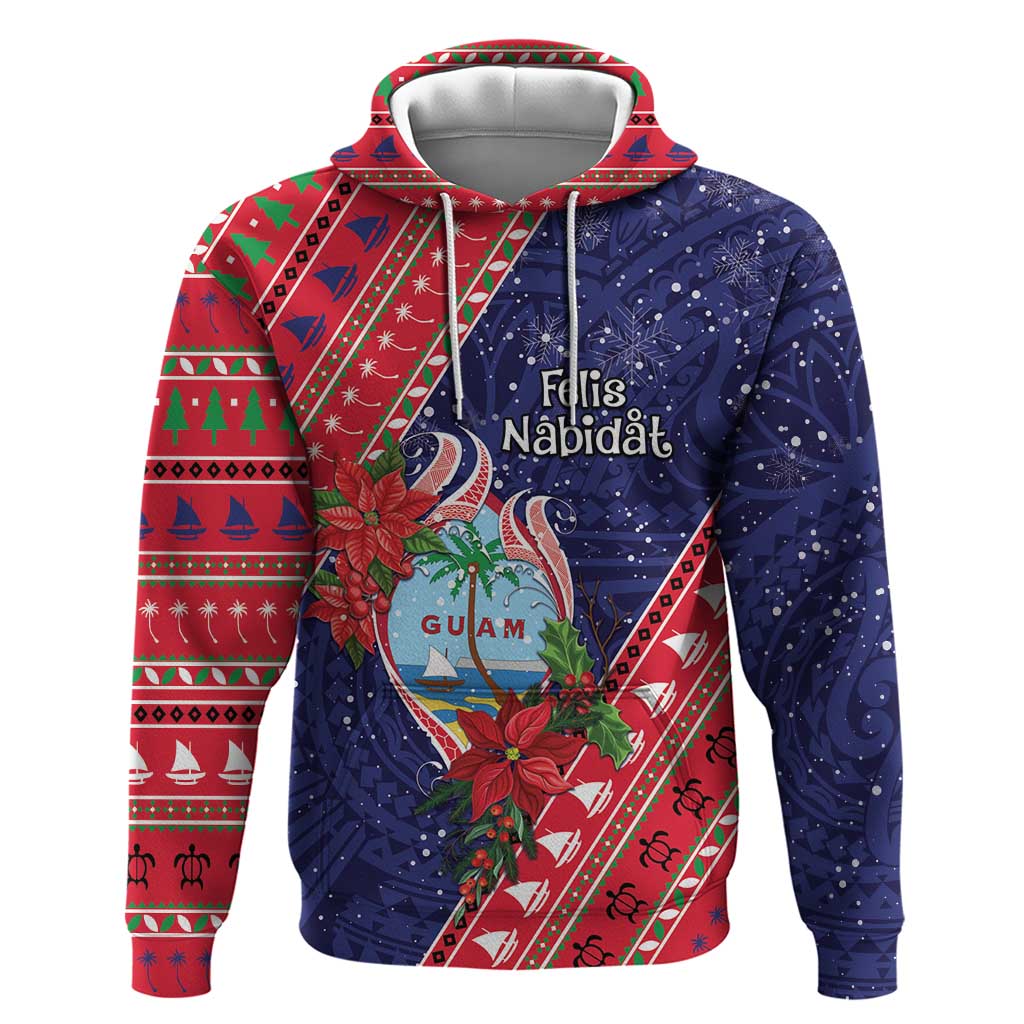 Guam Christmas Zip Hoodie Felis Nabidat Guaman Seal With Poinsettia LT05 Pullover Hoodie Blue - Polynesian Pride
