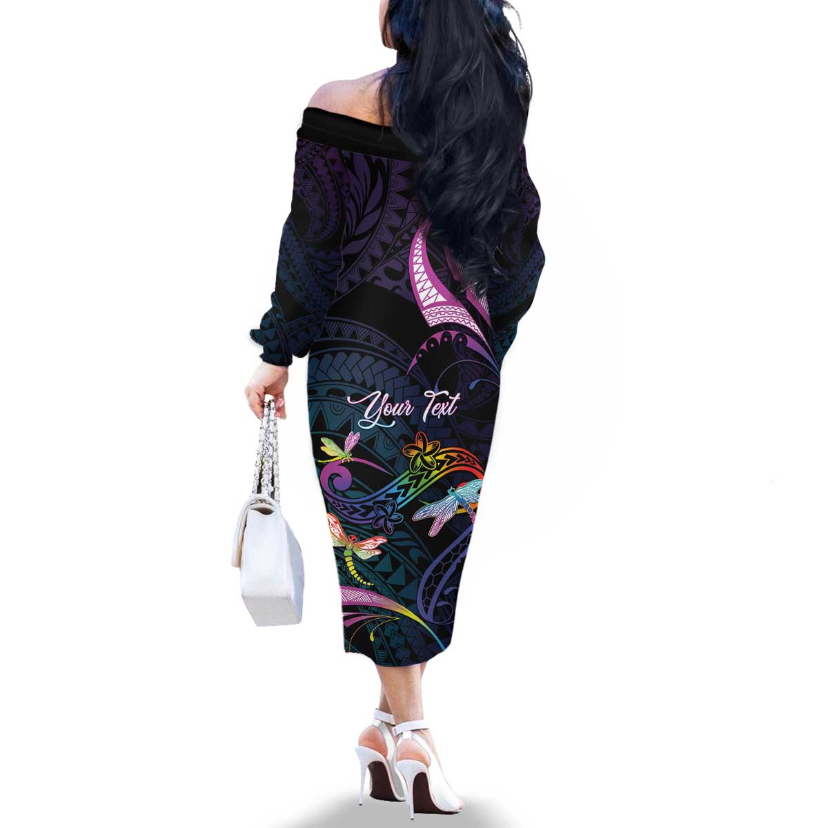 Personalised Polynesia Memorial Family Matching Off The Shoulder Long Sleeve Dress and Hawaiian Shirt Always Remembered Dragonfly Polynesian Style LT05 - Polynesian Pride