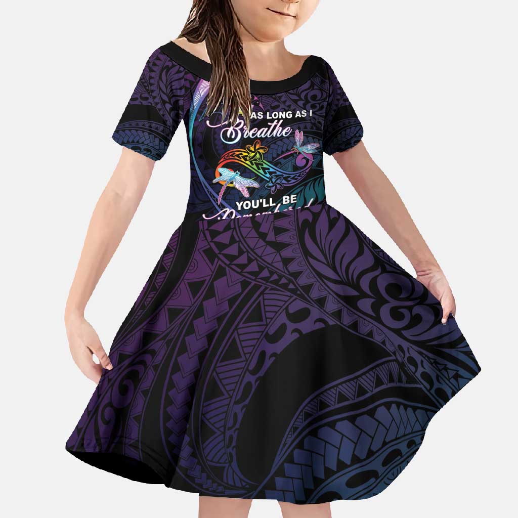 Personalised Polynesia Memorial Family Matching Short Sleeve Bodycon Dress and Hawaiian Shirt Always Remembered Dragonfly Polynesian Style LT05 Daughter's Dress Colorful - Polynesian Pride