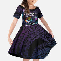 Personalised Polynesia Memorial Family Matching Short Sleeve Bodycon Dress and Hawaiian Shirt Always Remembered Dragonfly Polynesian Style LT05 Daughter's Dress Colorful - Polynesian Pride