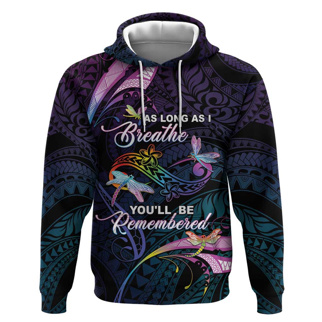 Personalised Polynesia Memorial Hoodie Always Remembered Dragonfly Polynesian Style