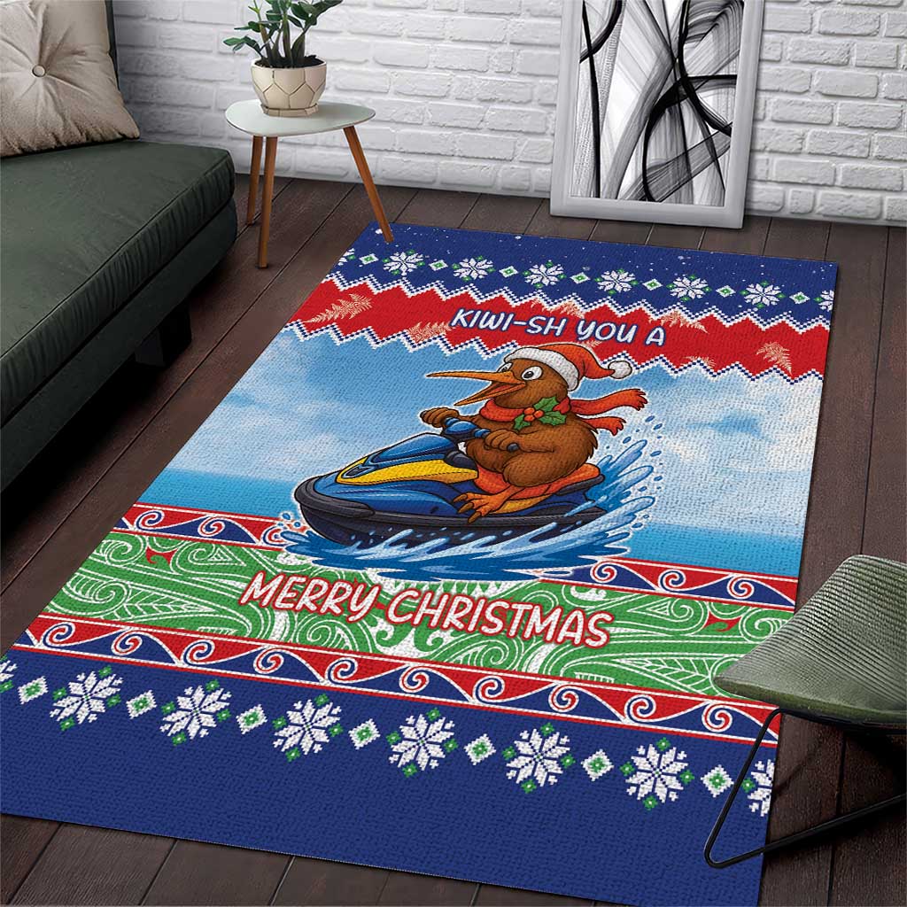 New Zealand Christmas Area Rug Funny Jet Ride Kiwi Xmas - Polynesian Pride