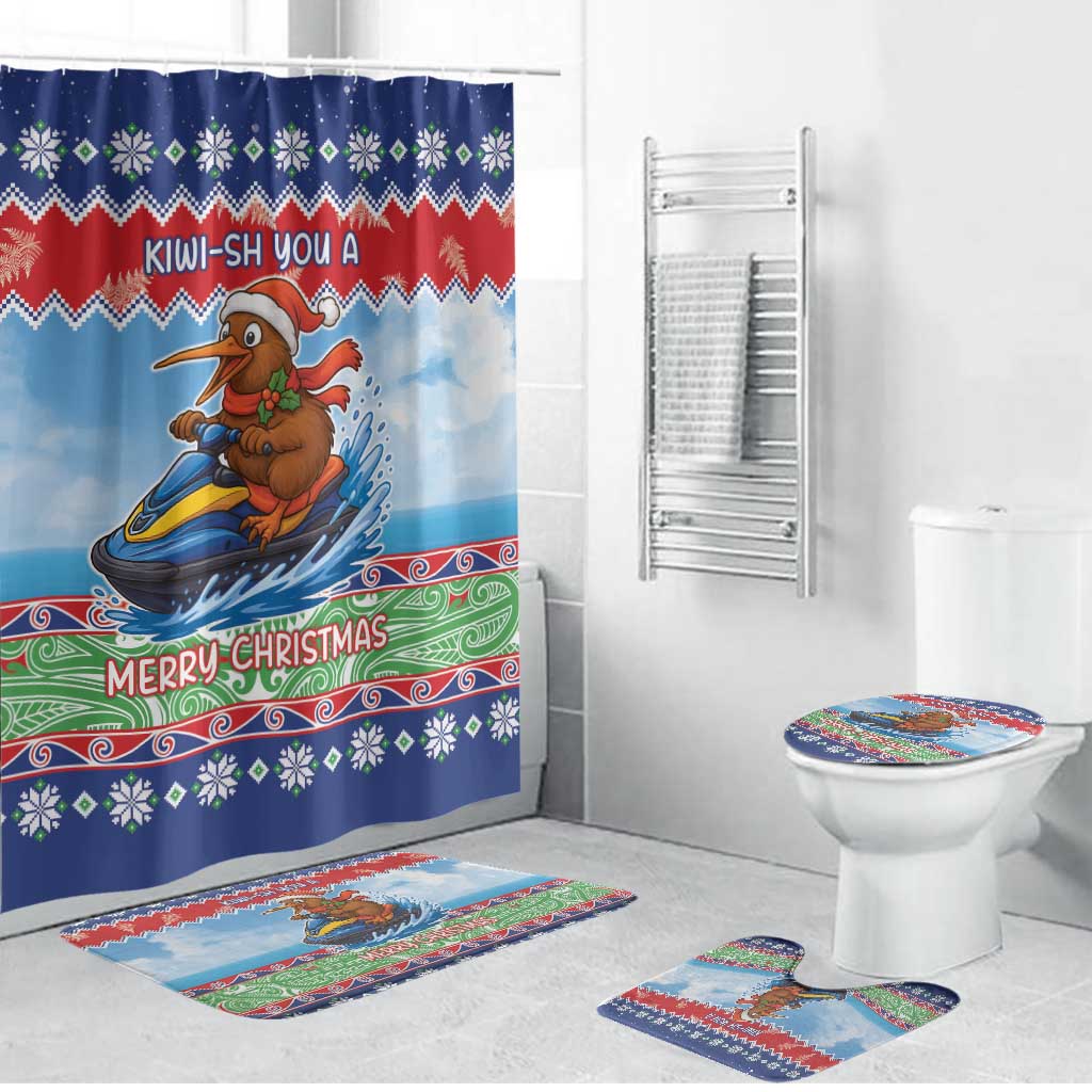 New Zealand Christmas Bathroom Set Funny Jet Ride Kiwi Xmas - Polynesian Pride