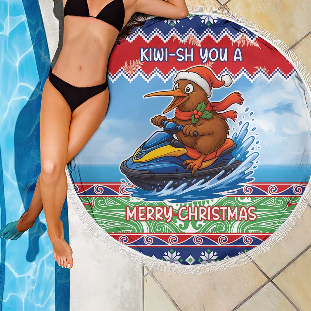 New Zealand Christmas Beach Blanket Funny Jet Ride Kiwi Xmas - Polynesian Pride
