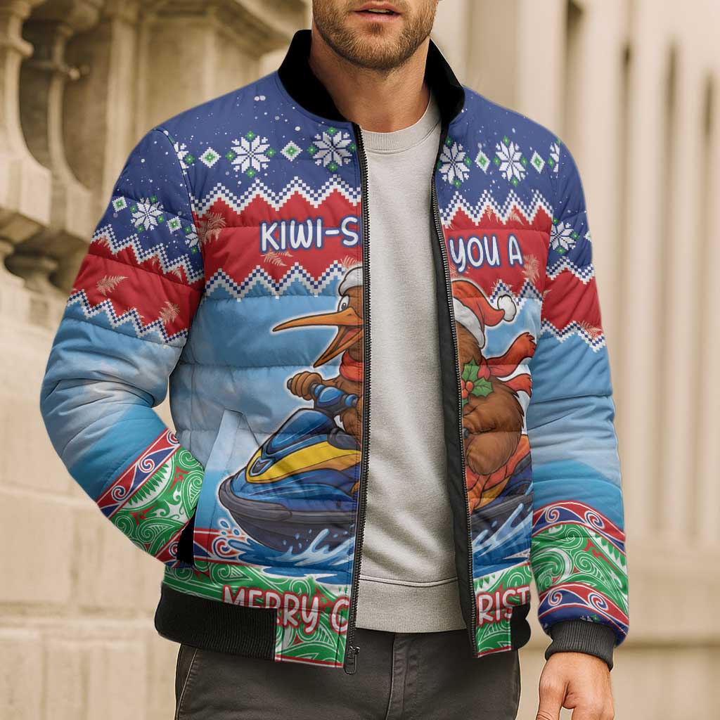New Zealand Christmas Bomber Puffer Jacket Funny Jet Ride Kiwi Xmas - Polynesian Pride