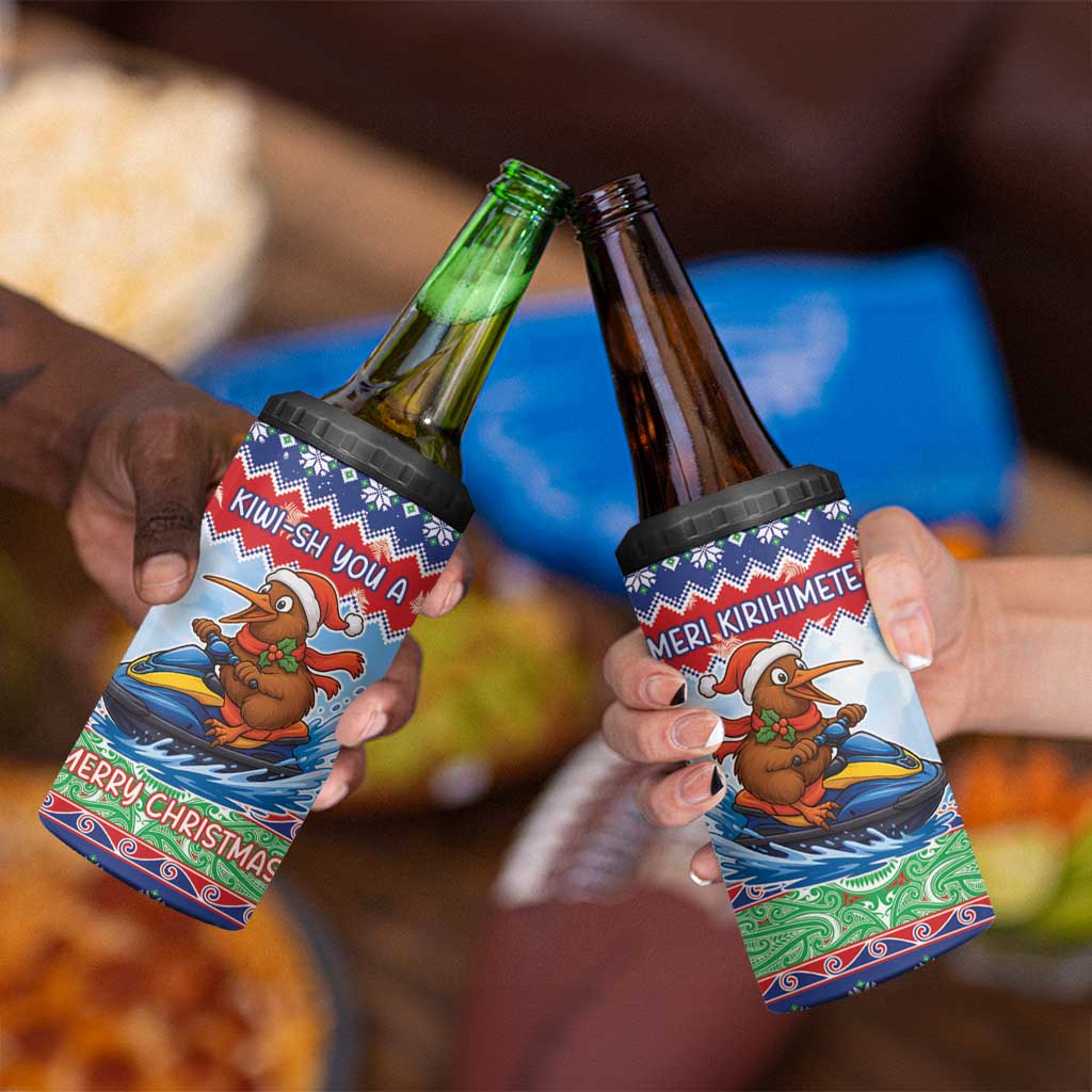 New Zealand Christmas 4 in 1 Can Cooler Tumbler Funny Jet Ride Kiwi Xmas - Polynesian Pride