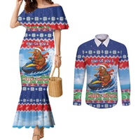 New Zealand Christmas Couples Matching Mermaid Dress and Long Sleeve Button Shirt Funny Jet Ride Kiwi Xmas - Polynesian Pride