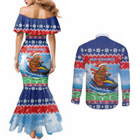New Zealand Christmas Couples Matching Mermaid Dress and Long Sleeve Button Shirt Funny Jet Ride Kiwi Xmas - Polynesian Pride