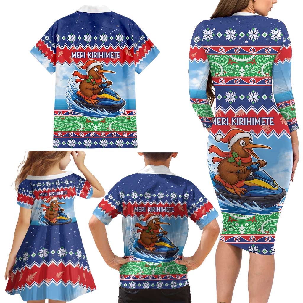 New Zealand Christmas Family Matching Long Sleeve Bodycon Dress and Hawaiian Shirt Funny Jet Ride Kiwi Xmas - Polynesian Pride