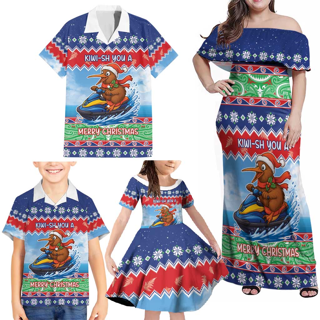 New Zealand Christmas Family Matching Off Shoulder Maxi Dress and Hawaiian Shirt Funny Jet Ride Kiwi Xmas - Polynesian Pride