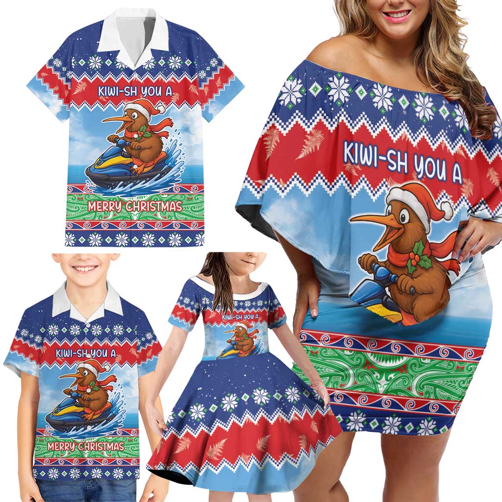 New Zealand Christmas Family Matching Off Shoulder Short Dress and Hawaiian Shirt Funny Jet Ride Kiwi Xmas - Polynesian Pride