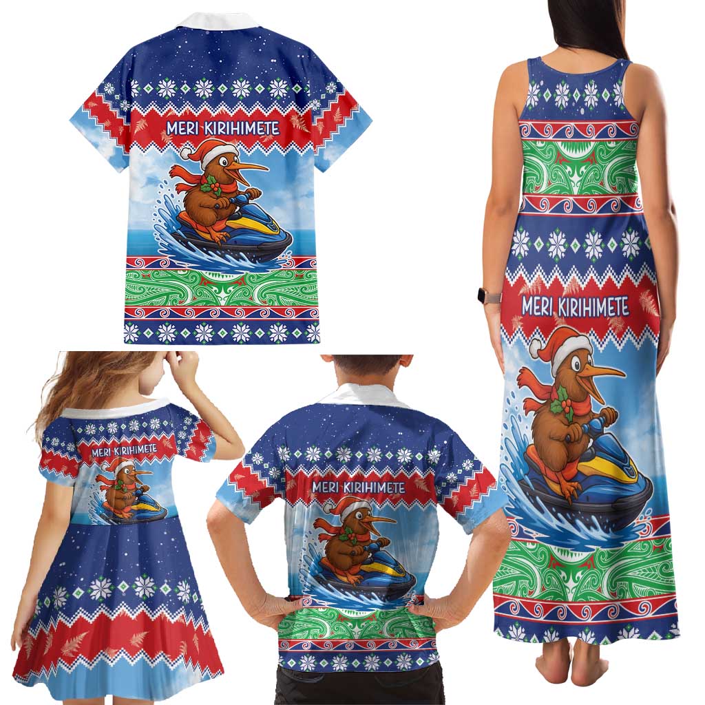 New Zealand Christmas Family Matching Tank Maxi Dress and Hawaiian Shirt Funny Jet Ride Kiwi Xmas - Polynesian Pride