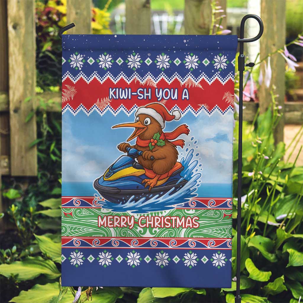 New Zealand Christmas Garden Flag Funny Jet Ride Kiwi Xmas - Polynesian Pride