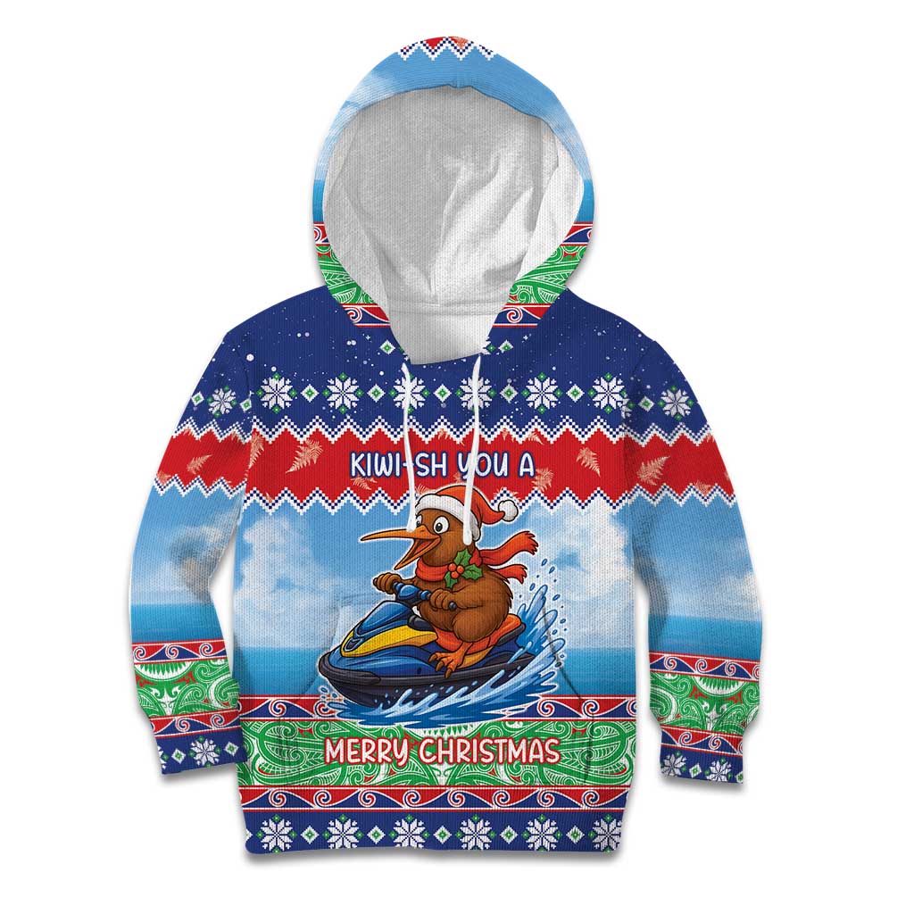 New Zealand Christmas Kid Hoodie Funny Jet Ride Kiwi Xmas - Polynesian Pride
