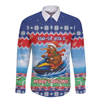 New Zealand Christmas Long Sleeve Button Shirt Funny Jet Ride Kiwi Xmas - Polynesian Pride