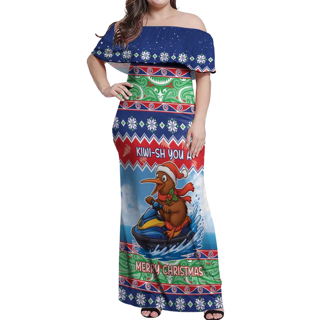 New Zealand Christmas Off Shoulder Maxi Dress Funny Jet Ride Kiwi Xmas - Polynesian Pride